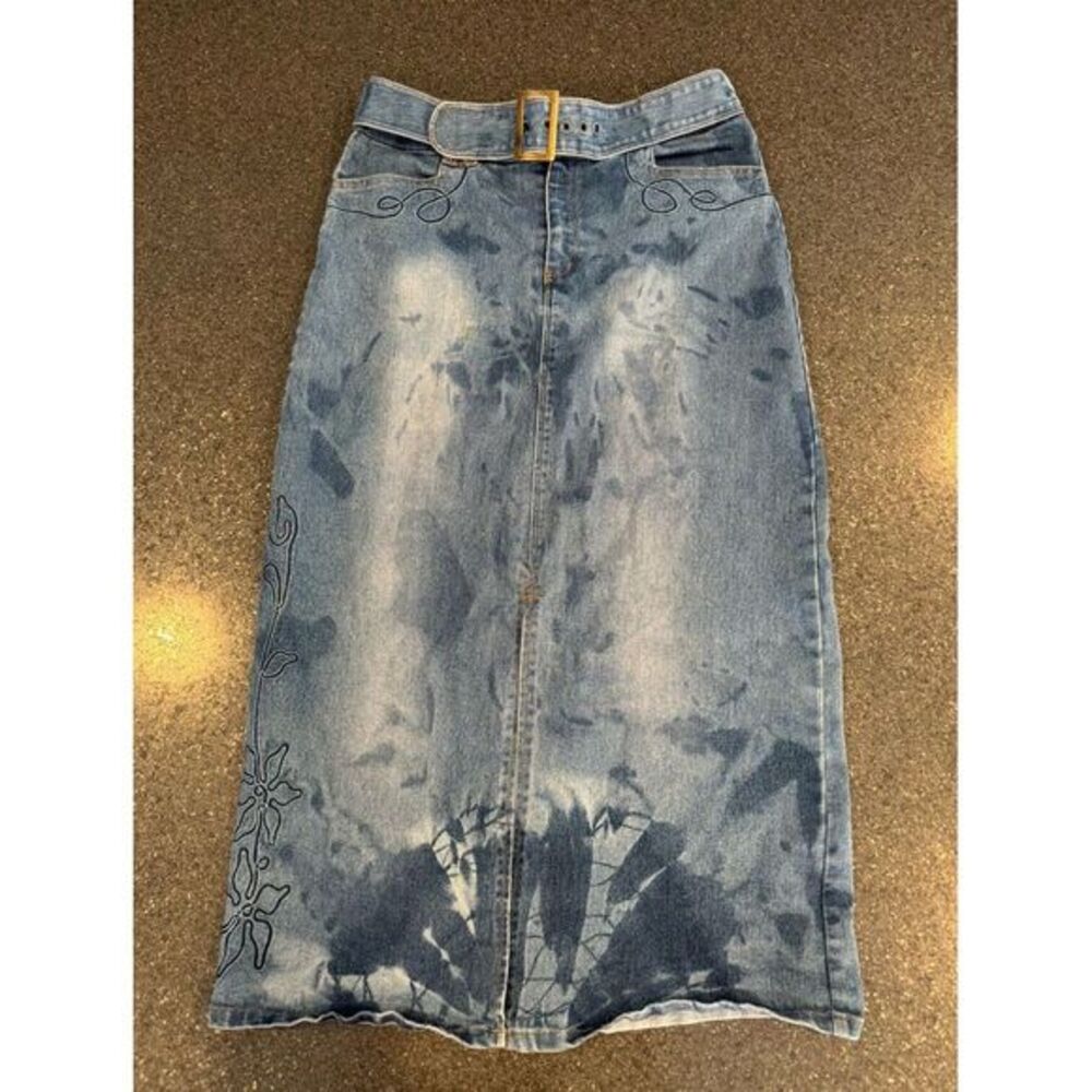 Vintage Solo Jeans Denim Skirt Embroidered Belt Y2K Size 8